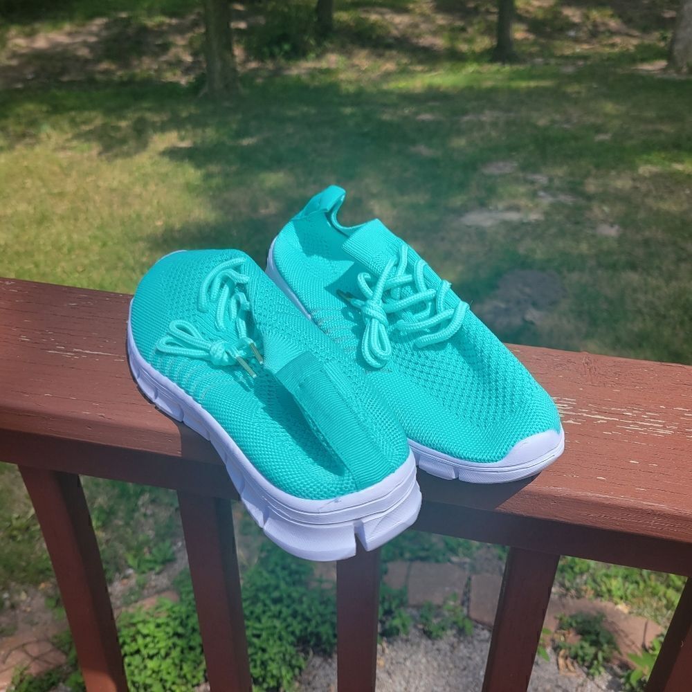 Ladies Sport Shoes Mesh Lace-up Non Slip Running Breathable Sneakers Sky Blue